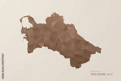 Turkmenistan Map - Polygon Style Vector Illustration in Brown Gradient, Low Poly Geometric Design, Isolated on Beige Background for Infographics and Decoration.