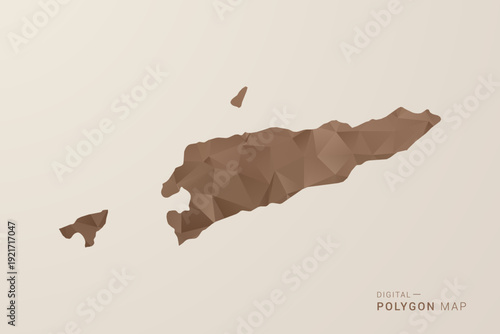Timor Leste Map - Polygon Style Vector Illustration in Brown Gradient, Low Poly Geometric Design, Isolated on Beige Background for Infographics and Decoration.