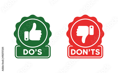 Green and red dos and donts signs with thumbs up and down