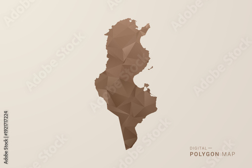 Tunisia Map - Polygon Style Vector Illustration in Brown Gradient, Low Poly Geometric Design, Isolated on Beige Background for Infographics and Decoration.