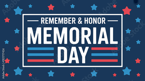 Memorial Day greeting card with stars on blue background