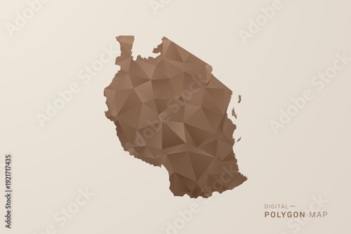 Tanzania Map - Polygon Style Vector Illustration in Brown Gradient, Low Poly Geometric Design, Isolated on Beige Background for Infographics and Decoration.