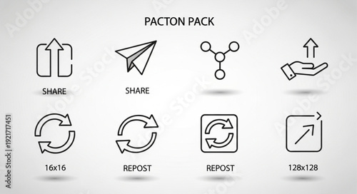 Collection of eight hand-drawn vector icons representing sharing and reposting actions.