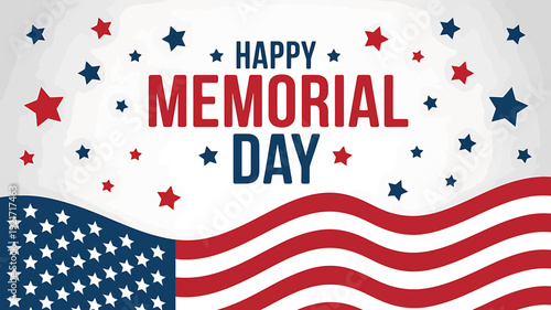 Happy Memorial Day greeting card with American flag and stars  patriotic celebration