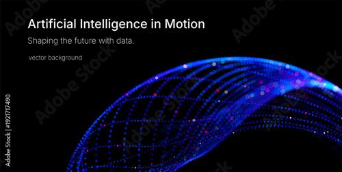 Futuristic data array visualization with flowing particle waves and digital interface representing big data analysis, pattern recognition, artificial intelligence, machine learning vector background