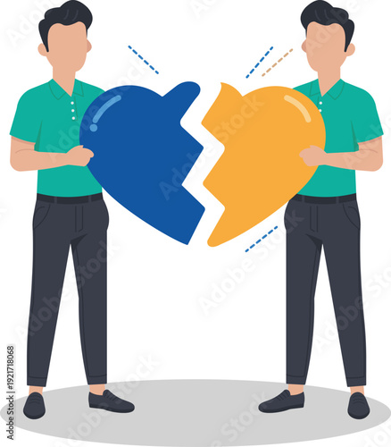 Business Partners Holding Pieces of a Broken Heart – Concept of Conflict Resolution and Emotional Intelligence
