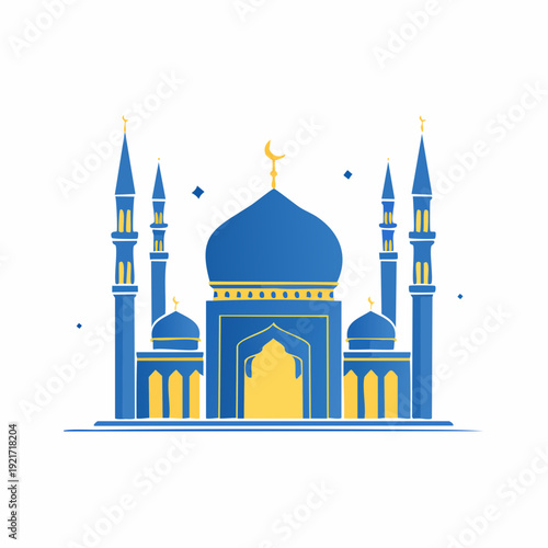 Stylized Mosque Illustration with Minarets and Dome
