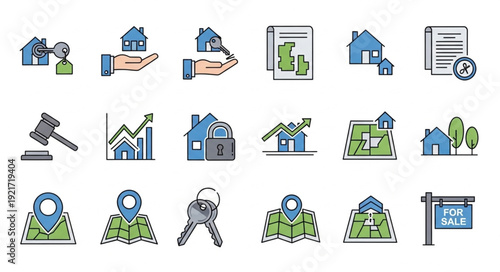 Real Estate Icons Set For Sale Property Investment.