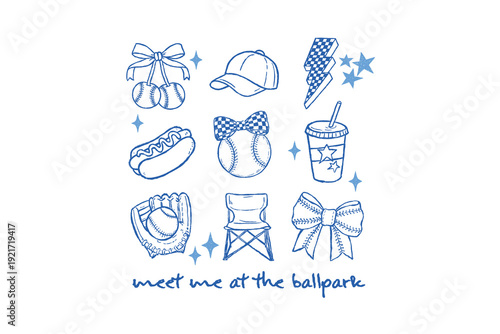 Meet Me At The Ballpark Cute Sketchy Icons Sublimation Design