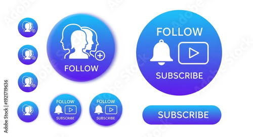 Social Media Follow Subscribe Icons and Buttons.