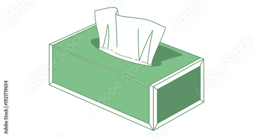 A simple illustration depicting a rectangular green tissue box with tissues protruding high quality professional detailed