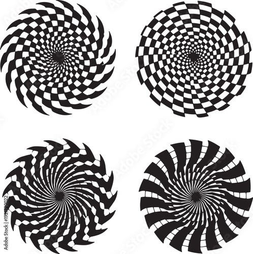 Black and white spiral optical illusion also transparent background geometric