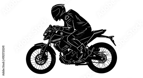 A silhouetted depiction of a motorcyclist riding a modern sport bike in a dynamic pose