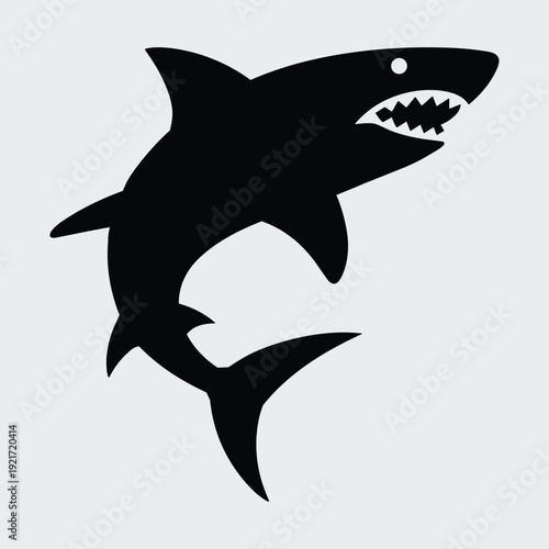 Fierce shark silhouette with sharp teeth on white background