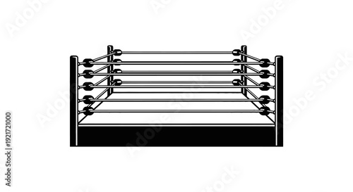 A black and white illustration of a professional wrestling ring viewed from a slightly elevated angle