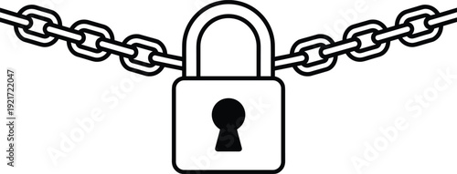 Locked Padlock with Chain Icon — Secure Protection Symbol, Privacy and Cybersecurity Concept, Strong Encryption Line Vector for Web and Print
