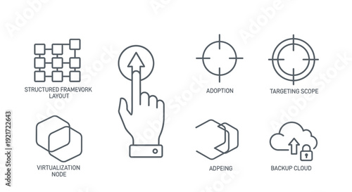 Hand Cursor Touching Screen with Technology Business Icons Isolated White Background