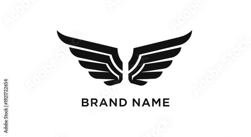 Abstract Black Stylized Wings Logo with Brand Name Placeholder Isolated White Background