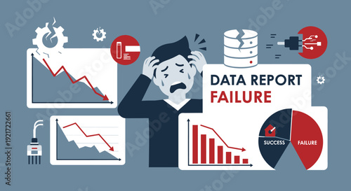Anxious Businessman Experiencing Data Report Failure Business Decline and Stress Illustration