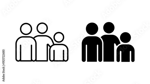 Two simple icons illustrate a family unit with two parents and an older child.