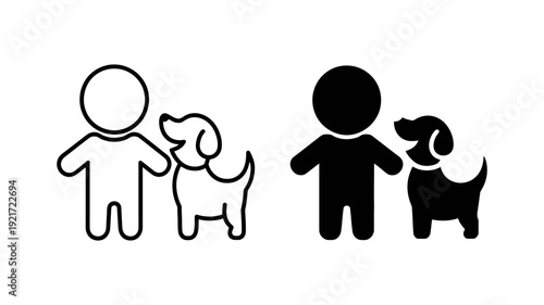 A simple yet heartwarming icon showing a person standing happily next to their loyal dog companion.