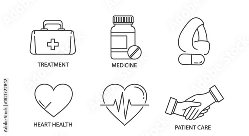 Medical Treatment and Patient Care Line Icons Set, Healthcare Medicine Symbols on White Background