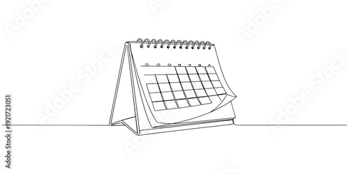 Continuous one line drawing of a calendar, depicting organization and time, line art style illustration.