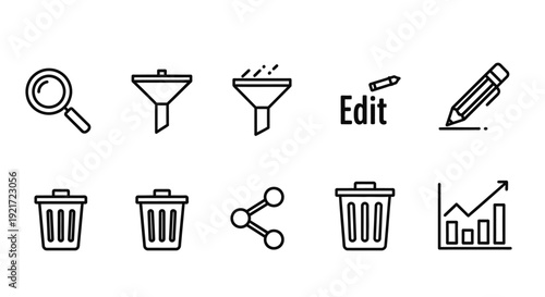 Diverse Set of User Interface Line Icons for Web and Mobile Apps on Isolated White Background
