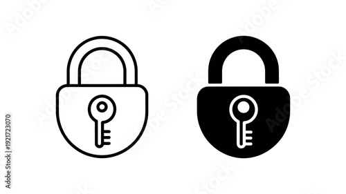 A classic padlock with its key clearly depicted in minimalist outline and bold solid icon styles.