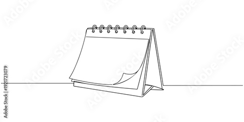 Continuous one line drawing of a calendar, depicting organization and time, line art style illustration.