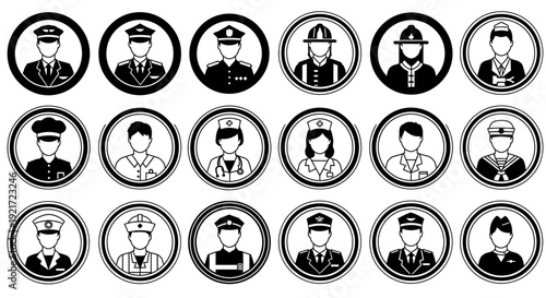 Diverse Professional Avatars Set in Black and White Outline on Isolated White Background
