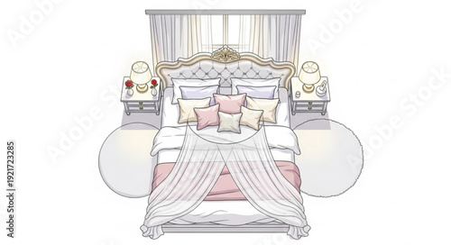 Luxurious Hotel Bedroom with Ornate Furniture.