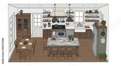 Luxurious Kitchen Interior Design Illustration.