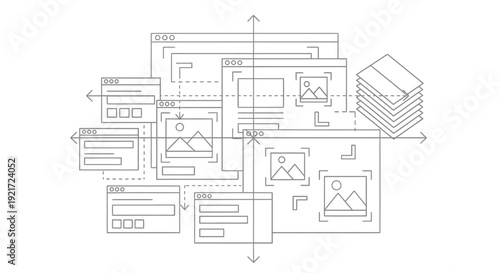 Detailed Web Development and User Experience (UX) Design Workflow with Wireframing and Planning Elements on Isolated White Background