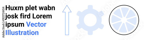 Business development, innovation, workflow, improvement, strategy, industrial design. Abstract gear, upward arrow and segmented circular shape. Business development and innovation concepts