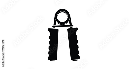 Black hand gripper exercise tool presented as a stark silhouette