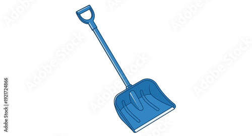 A bright blue snow shovel illustration simple and graphic silhouette