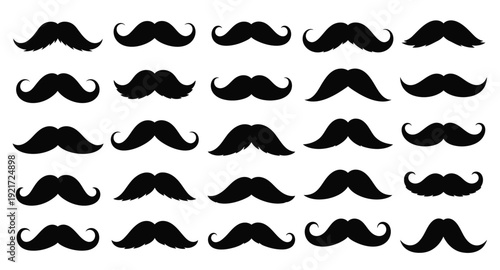 Collection of various mustache shapes in a black silhouette