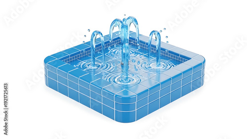 Modern Square Fountain with Water Jets in Bright Blue