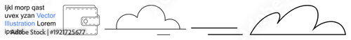Financial services, savings concepts, digital platforms, minimal design, technology, and data . Wallet icon with clouds and text. Financial services and savings concepts