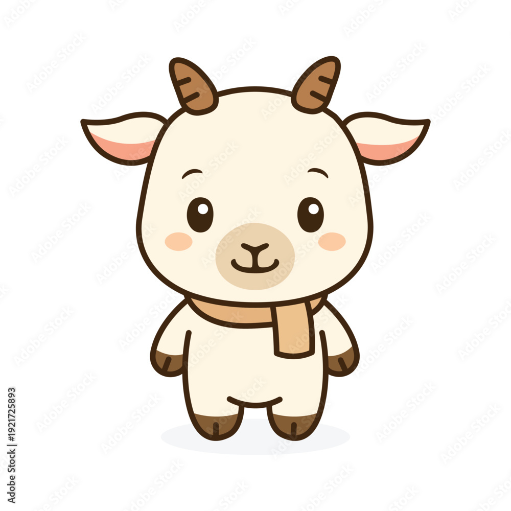 Obraz premium Cute Baby Goat Cartoon Illustration Smiling Farm Animal