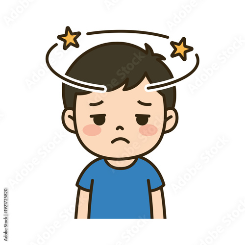 Dizzy Boy Cartoon Illustration with Stars Cute Character