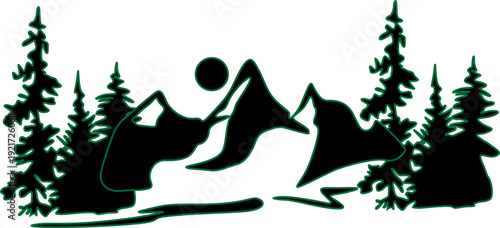  Mountain scene icons black white handdrawn retro design.eps