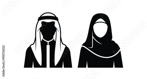 Arab man and woman in traditional dress a striking silhouette