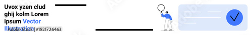 Individual analyzing a document with a magnifying glass, emphasizing validation, approval, and accuracy. Ideal for authentication, compliance, research, education, data review security simple