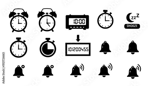 Alarm Clock Vector Icon Set for User Interface and Mobile App Design