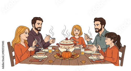 Family Gathering Around Dinner Table.