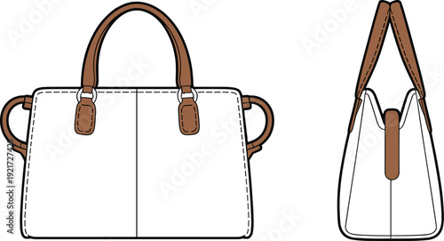 Modern leather handbag front and side view vector illustration elegant women tote bag flat design isolated on white