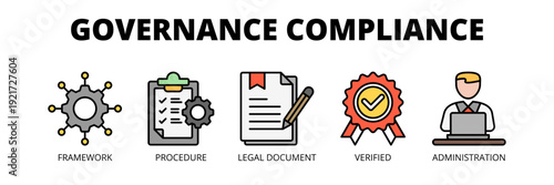 Governance Compliance web banner icon vector illustration concept for regulatory management with icons of framework, procedure, legal document, verification and administration.