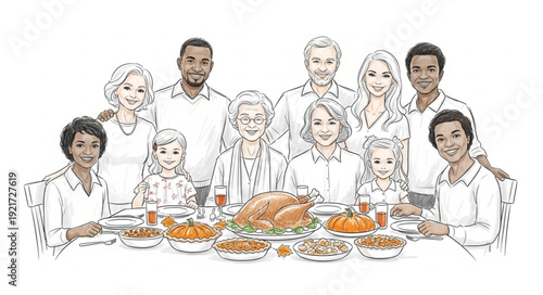 Family Gathering Around Dinner Table.